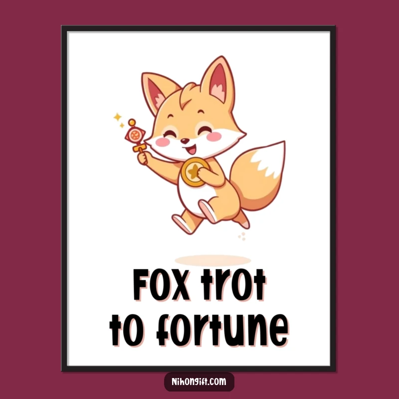 Free Printable Wall Art: Kawaii Fox Leaping with Lucky Charm