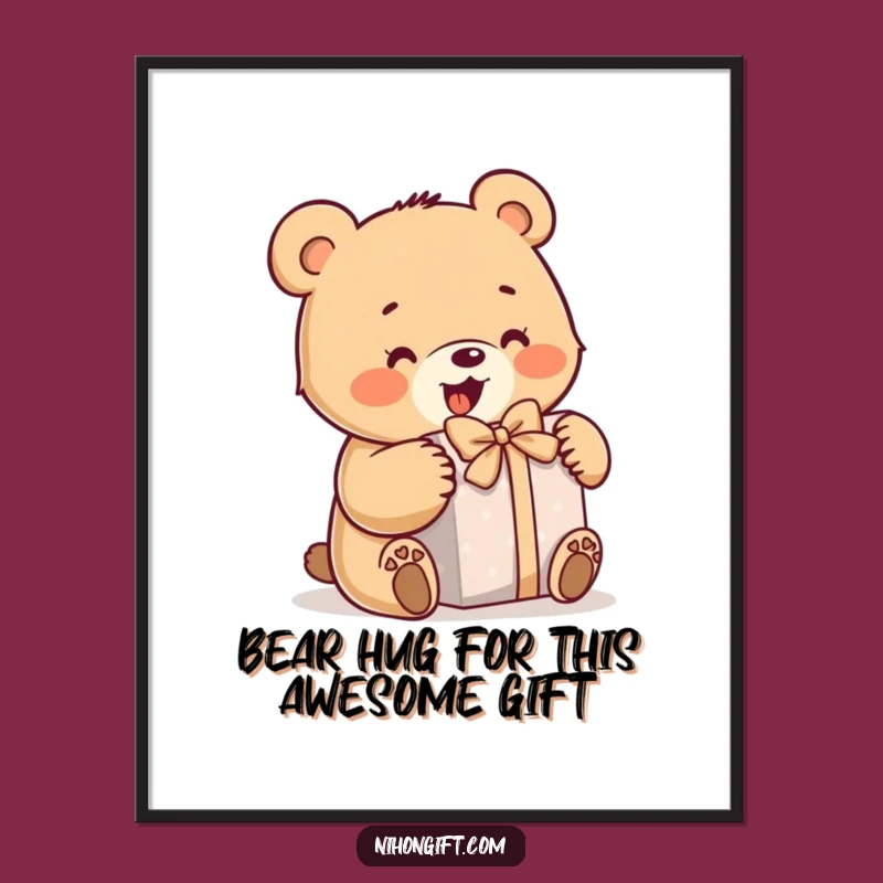 Free Printable Bear Wall Art: Excited Gift Opening Downloadable Art