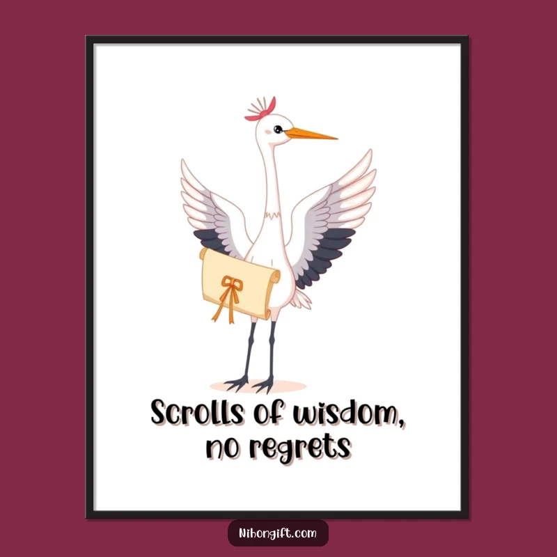Free Printable Wall Art: Graceful Crane Scroll - Serene Downloadable Art