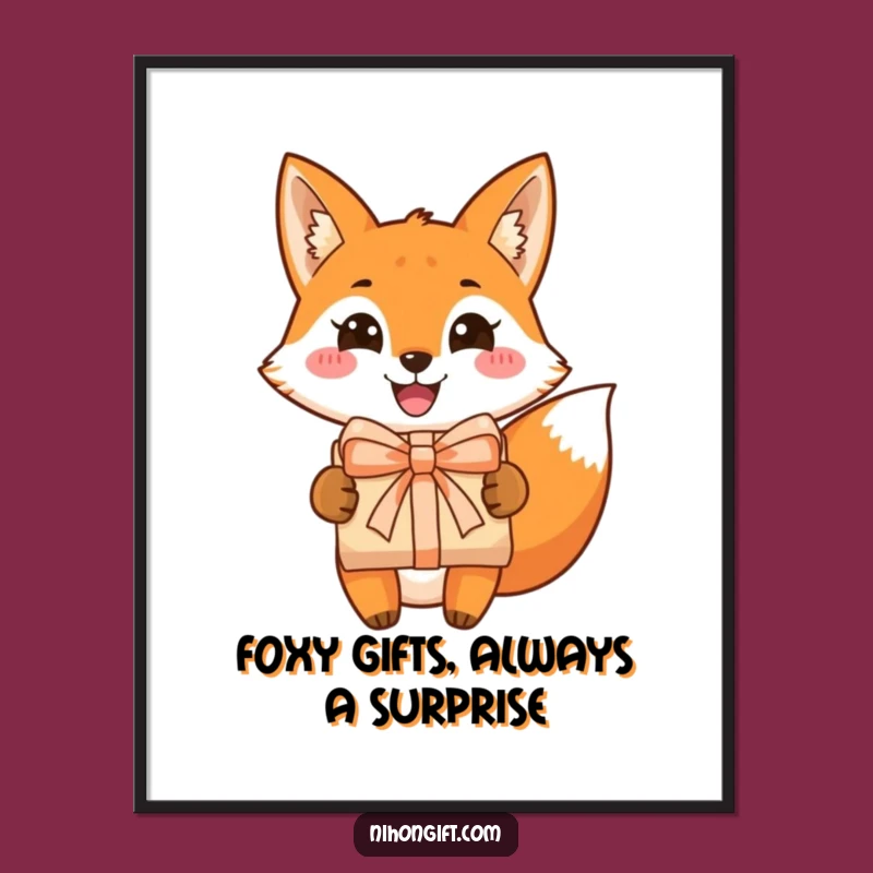 Free Printable Wall Art: Whimsical Fox with Gift - Downloadable Decor