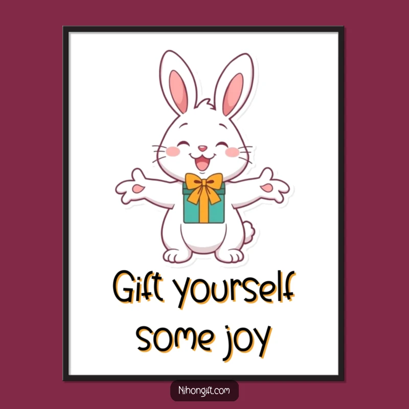 Free Printable Wall Art: Cheerful Bunny Gift - Cute Downloadable Decor