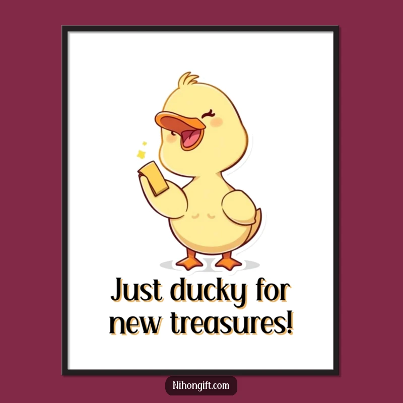 Funny Free Printable Wall Art: Happy Duckling with Trinket, Whimsical Decor
