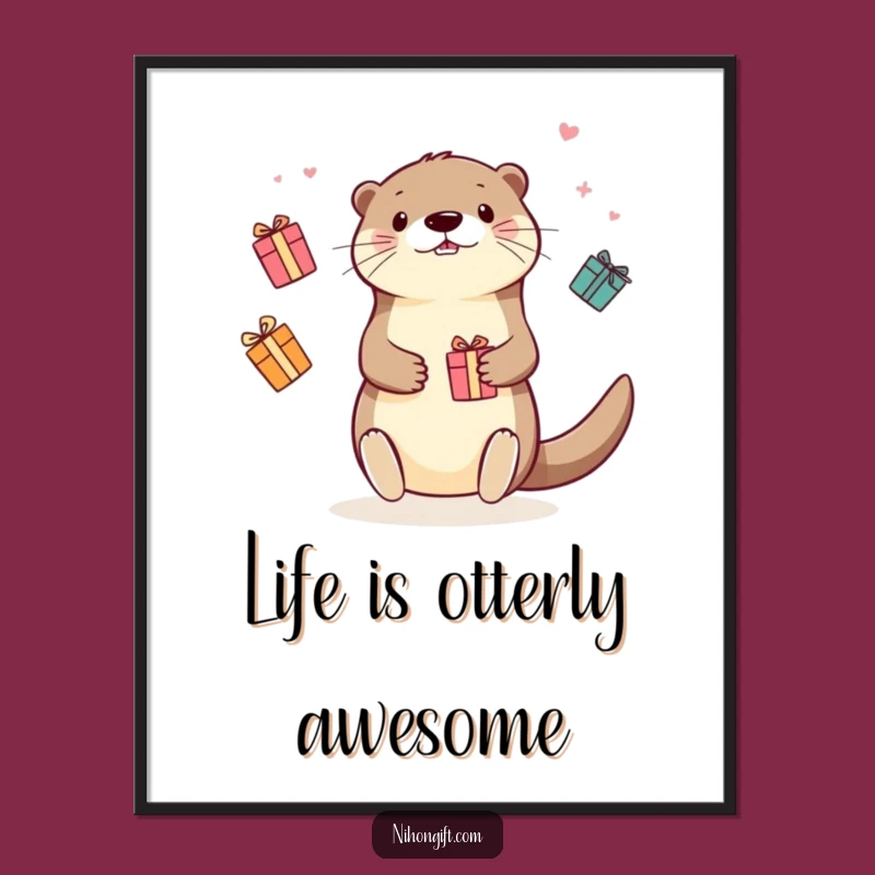 Free Printable Funny Otter Wall Art - Juggling Gifts Downloadable Decor