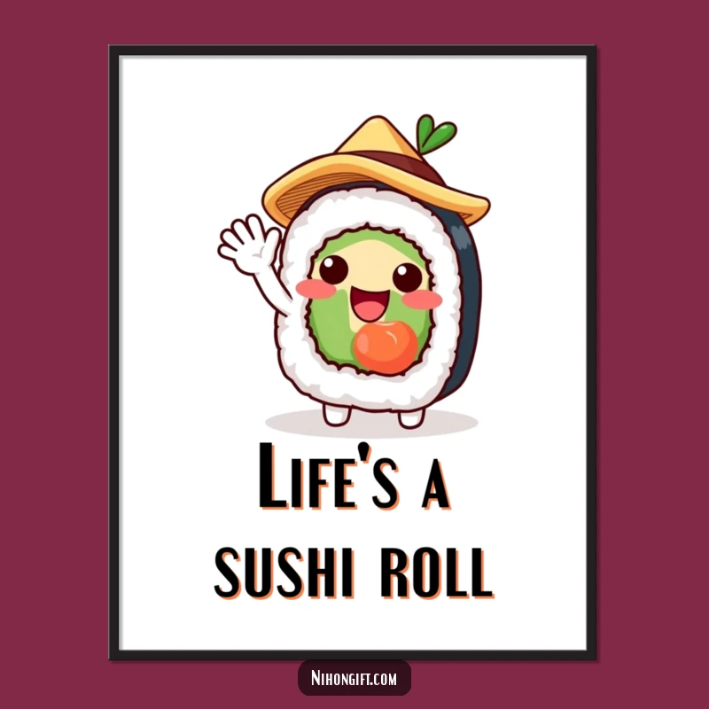 Humorous Free Printable Wall Art: Sushi Roll Character Downloadable Decor