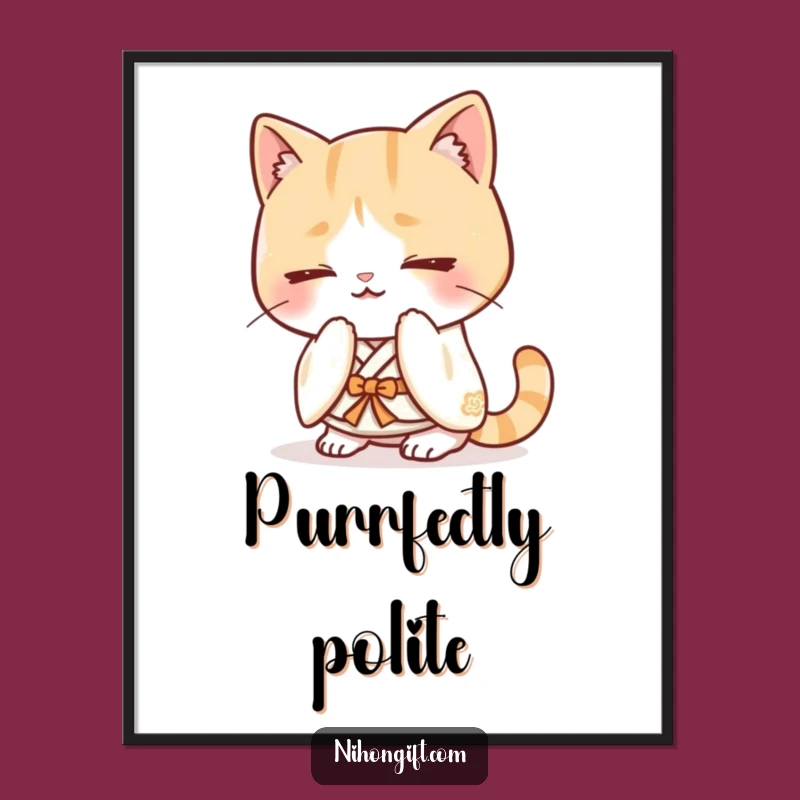 Bowing Cat Kimono Art: Funny Free Printable Wall Art, Downloadable Elegant Decor
