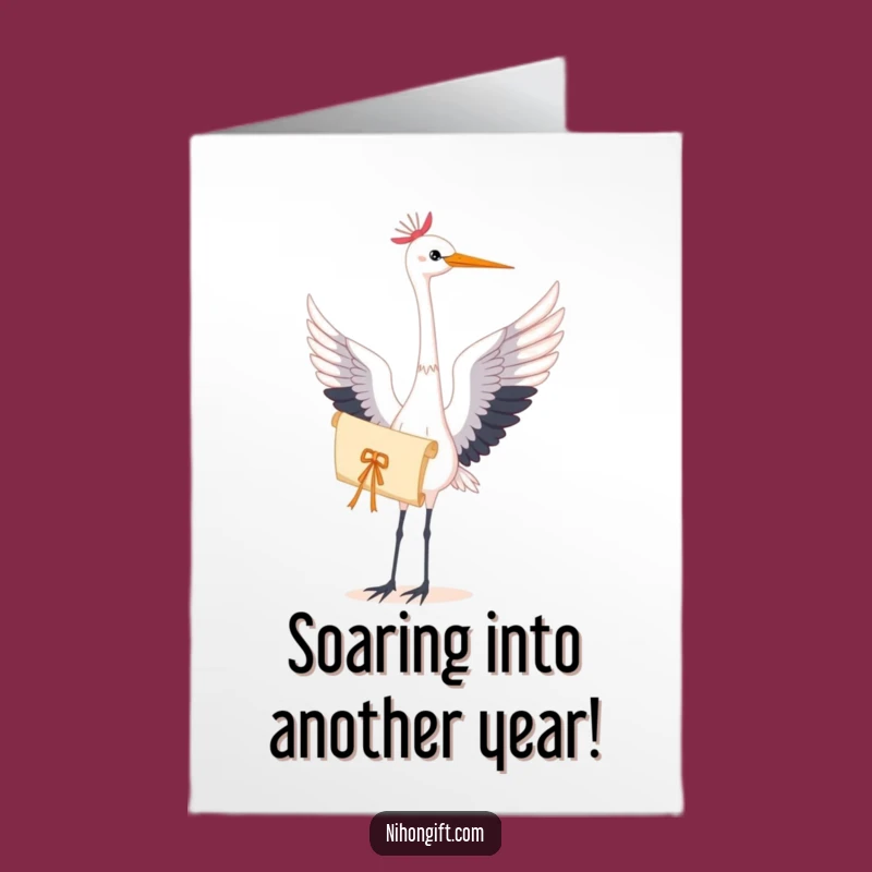 Free Printable Birthday Card: Elegant Crane Scroll - Serene Downloadable Gift