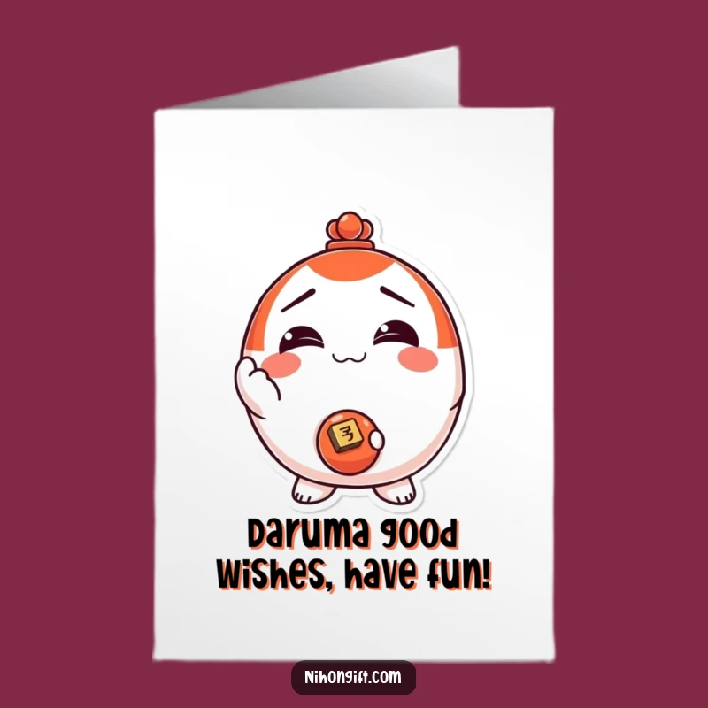 Free Printable Birthday Card: Funny Daruma Doll Gift Coin, Instant Download