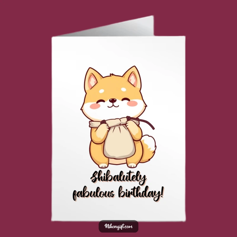 Free Printable Birthday Shiba Card: Proud Pouch Presenter, Funny Downloadable Greeting for a Special Day