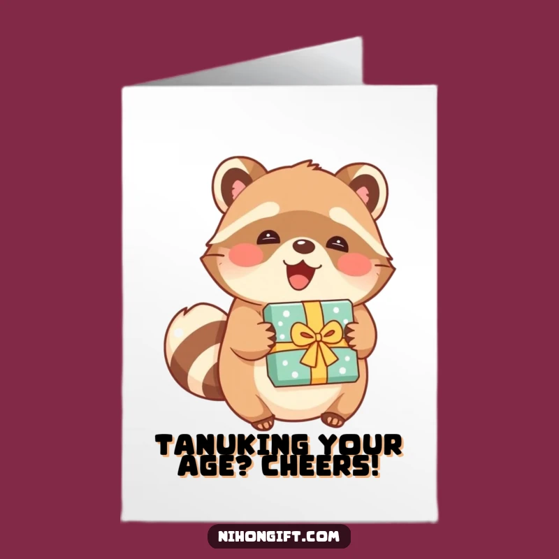 Free Printable Birthday Tanuki Card: Joyful Present Holder, Funny Downloadable Greeting for a Special Day