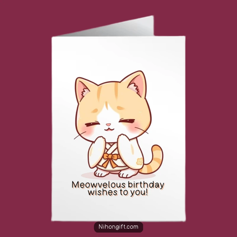 Funny Free Printable Birthday Card: Bowing Cat Kimono, Downloadable Birthday Greetings