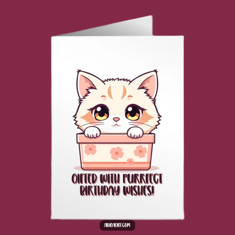 Free Printable Cat Birthday Card: Curious Kitty in a Gift Box Surprise!