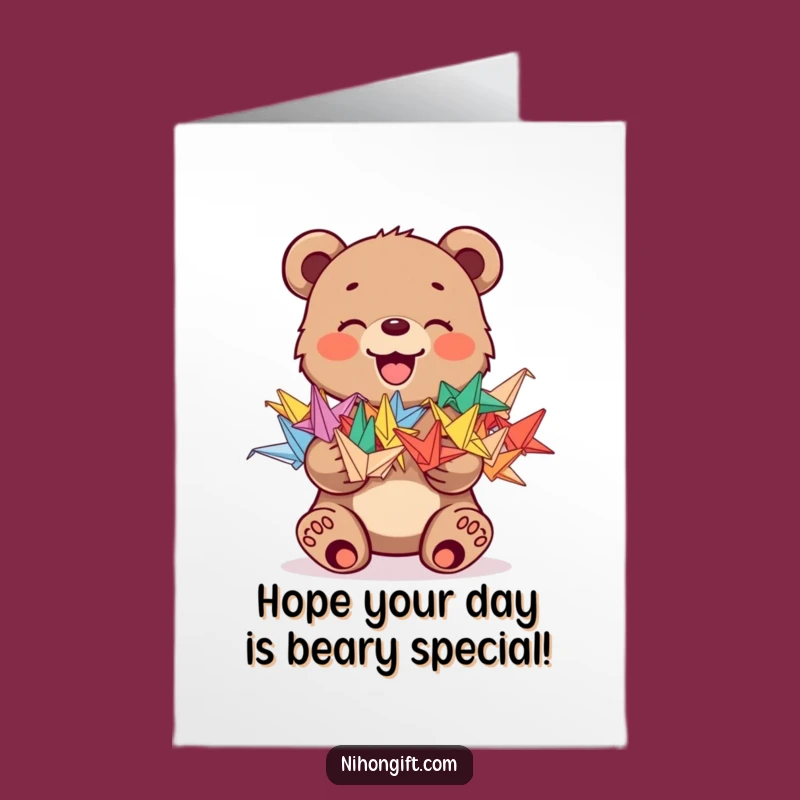 Free Printable Bear Birthday Card: Origami Cranes Humor, Downloadable Funny Greeting