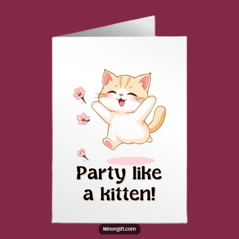 Free Printable Birthday Card: Funny Cat Leaping for Joy, Downloadable Gift