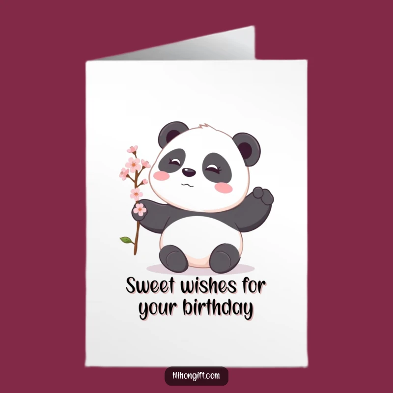 Free Printable Birthday Card: Shy Panda's Blossom Gift - Downloadable