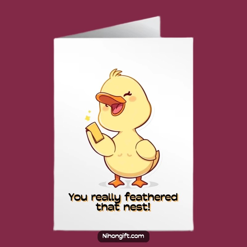 Free Printable Congrats Card: Happy Duckling with Trinket, Cheerful DIY