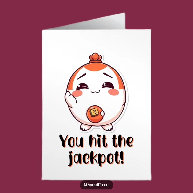 Free Printable Congrats Card: Lucky Daruma Doll Coin, Funny Download
