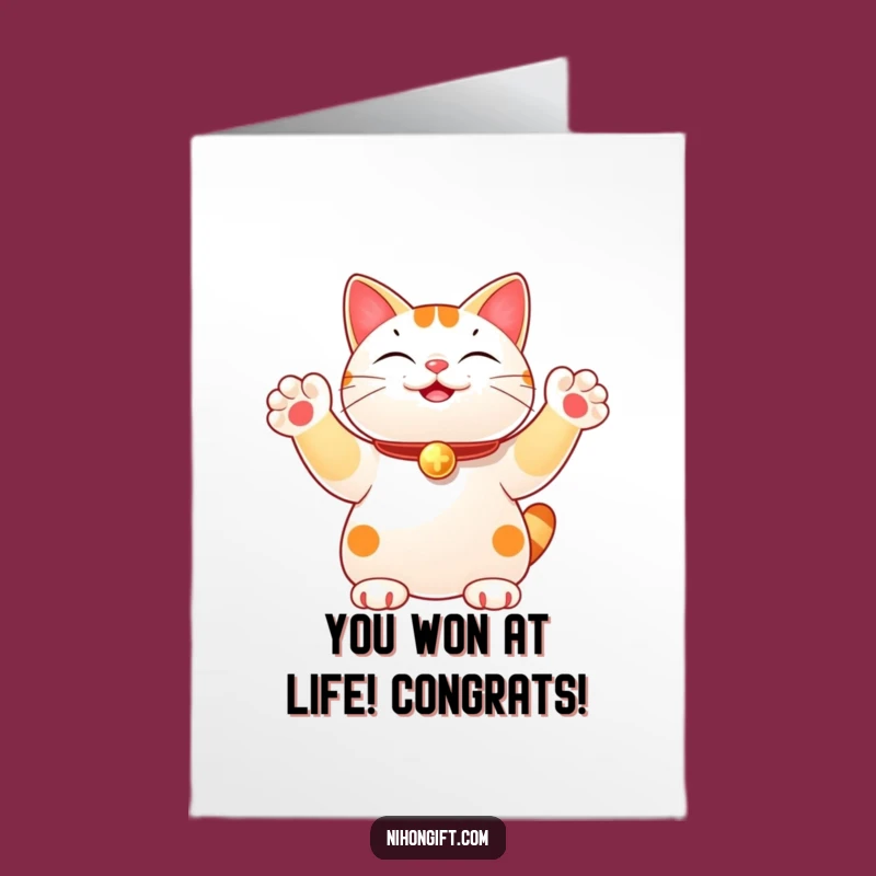 Free Printable Lucky Cat Congrats Card: Funny Multi-Paw Wave for a Joyful Downloadable Gift