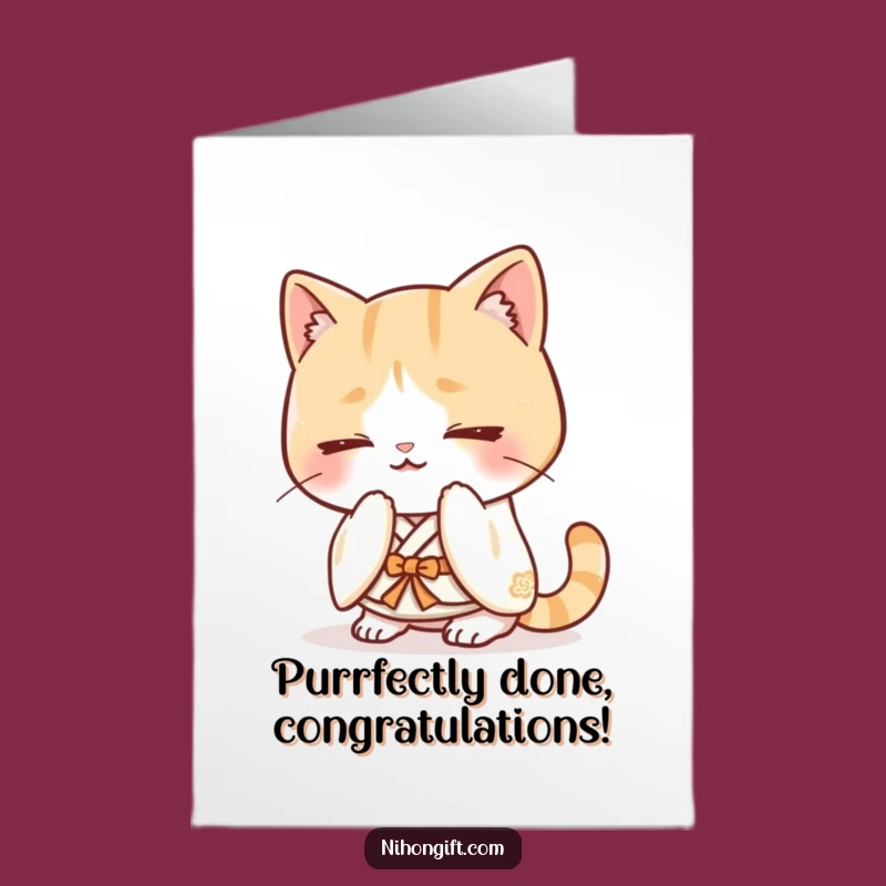 Kawaii Cat Congrats: Funny Free Printable Card, Downloadable Bowing Celebration