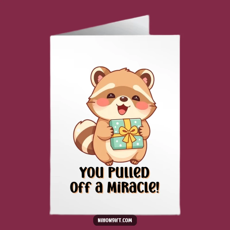 Free Printable Congrats Tanuki Card: Happy Gift Holder, Amusing Downloadable for Celebrations