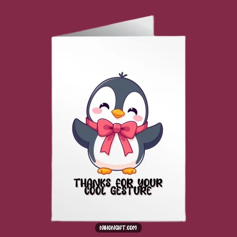 Free Printable Funny Thank You Card: Penguin Ribbon Humorous Downloadable