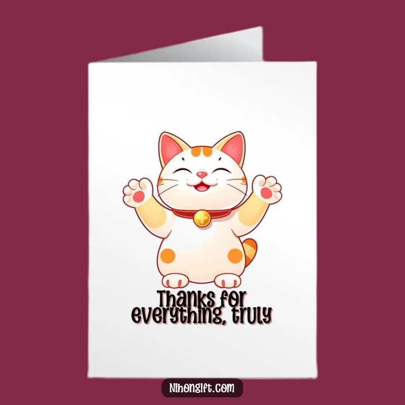 Free Printable Lucky Cat Thank You Card: Funny Waving Paws for a Grateful Downloadable Gift