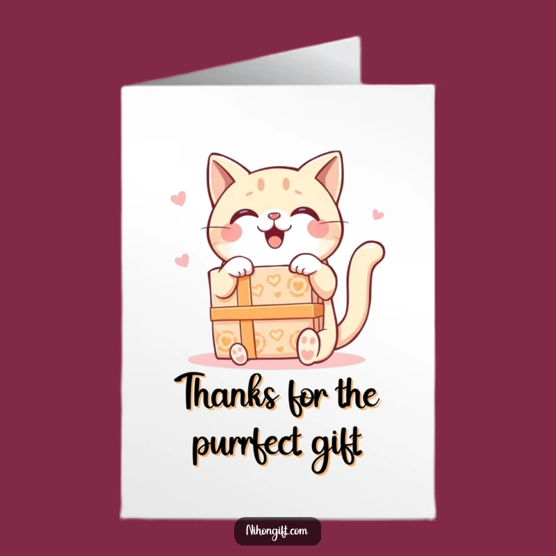 Free Printable Thank You Card: Kawaii Cat's Grateful Gift Box Reaction