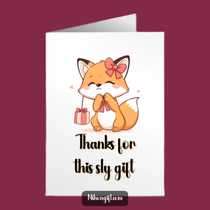 Free Printable Thank You Card: Kawaii Fox's Playful Ribbon Gratitude