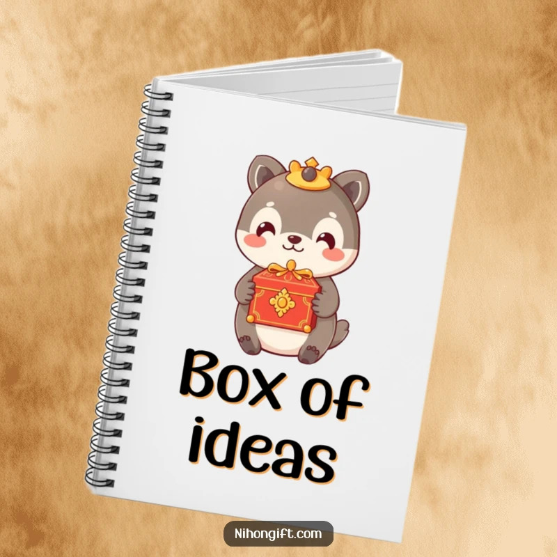 Funny notebook with an animal offering a small, ornate box with a gentle smile, great for notes and reflections.