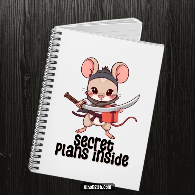 Funny Mouse Katana Notebook: Brave little mouse with a tiny katana, protecting a gift, ready for notes.