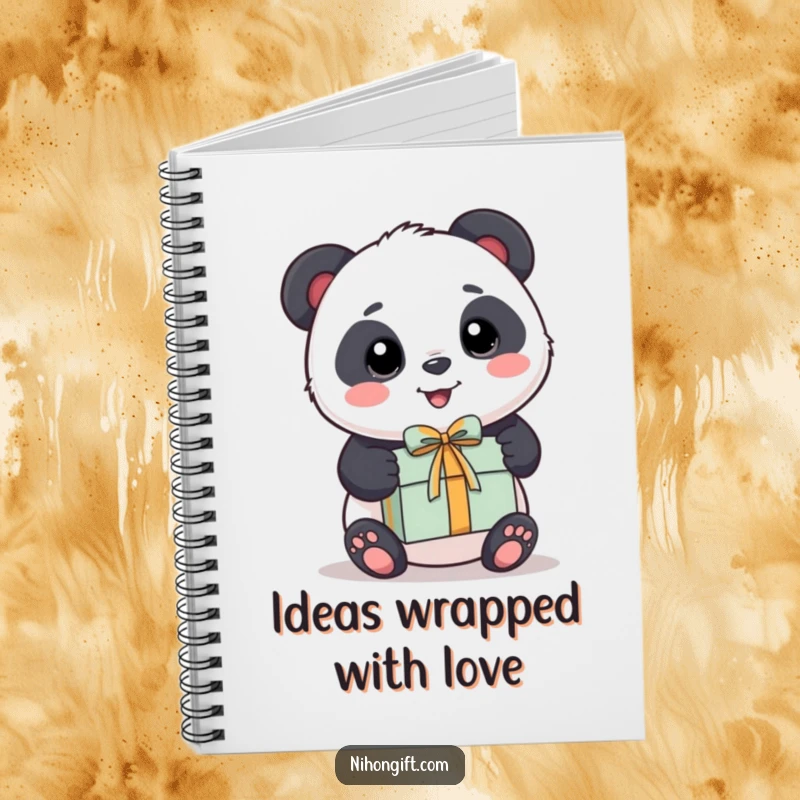 Funny Panda Notebook: A kawaii panda happily offers a small, wrapped gift for inspiration.
