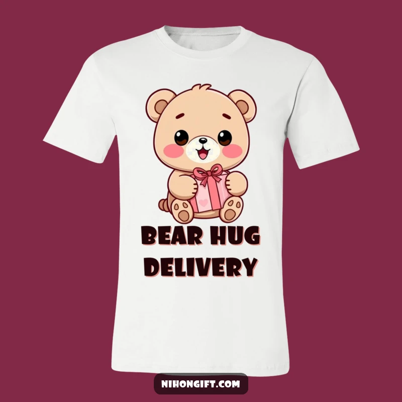 Funny Kawaii Bear T-Shirt: Joyful Bear with Gift, Hilarious Present for Bear Fans