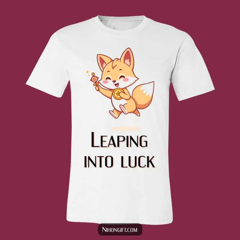 Funny Kawaii Fox Lucky T-Shirt - Joyful Leap Design, Energetic & Humorous Funny Gift
