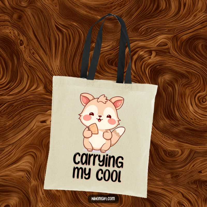 Funny tote bag showing a welcoming animal with a decorative fan, perfect for carrying essentials with flair.