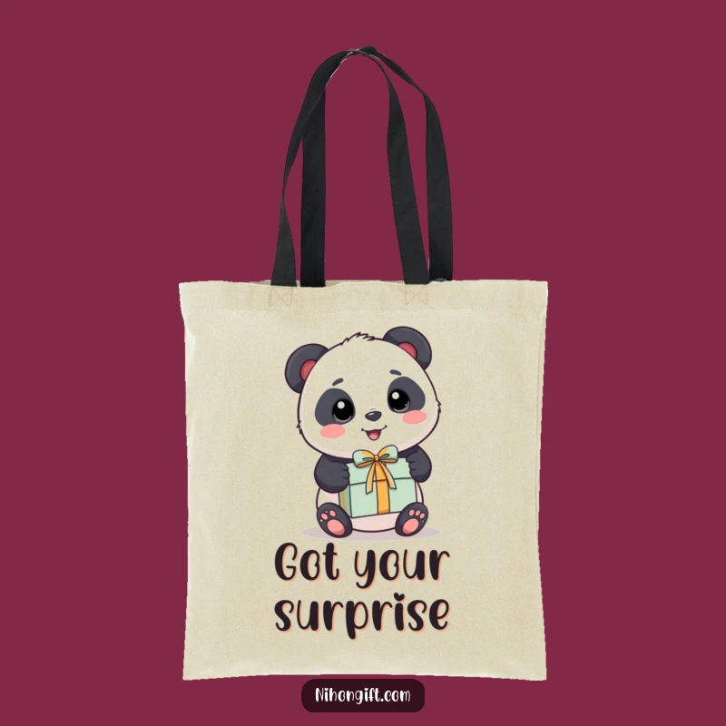 Funny Panda Tote Bag - Kawaii Bear Happily Presents a Wrapped Box